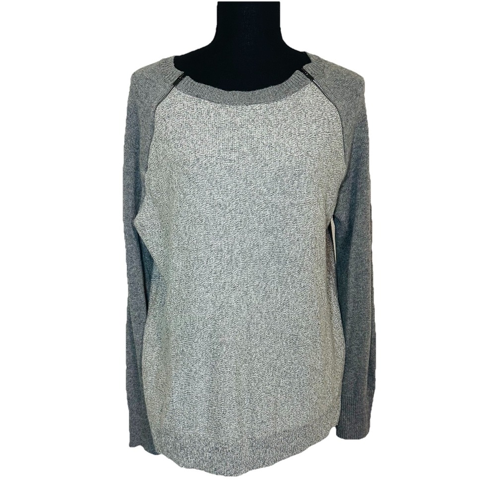 Banana Republic Women's Merino Wool Blend Gray Zipper Raglan Sweater LARGE